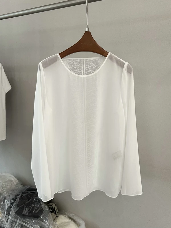 

Elegant Hollow out Lace Top Thin Breathable Atmosphere Sun Protection Women's Shirt Casual Style Straight Cut Long Sleeve rou...