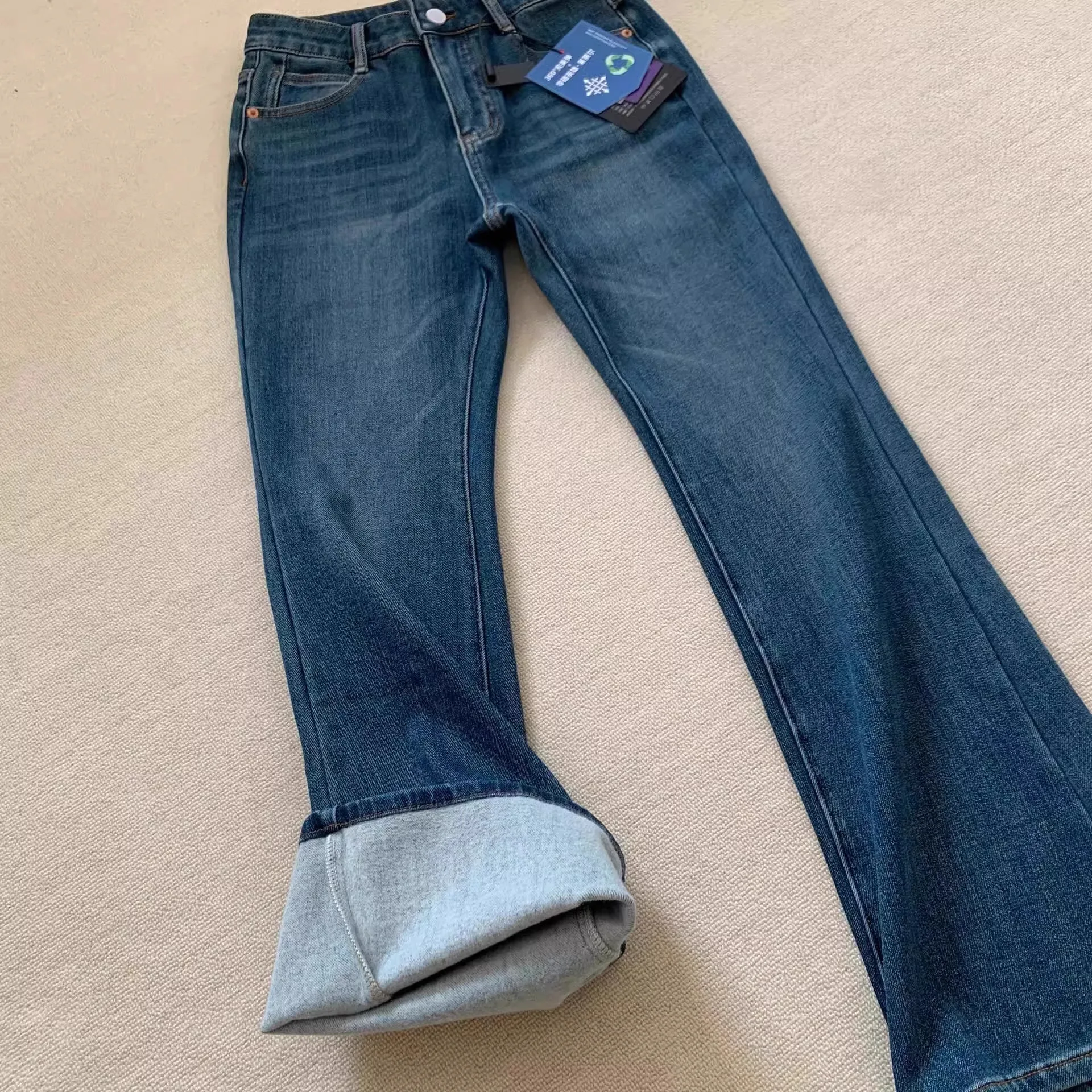 Jean évasé taille haute bleu rétro pour femmes, Leggings longs élastiques amincissants, en coton extensible, nouvelle collection printemps 2025