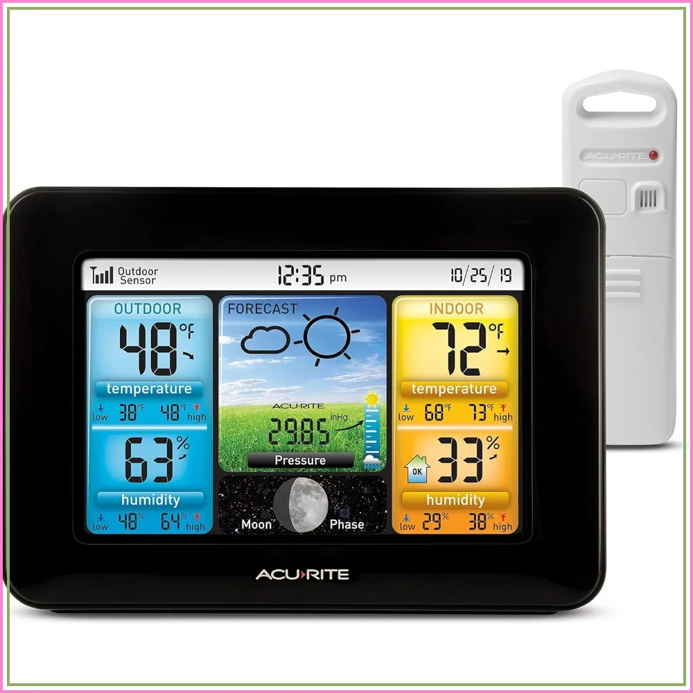 Wireless Home Weather Station with Color Display, Indoor Outdoor Thermometer & Temperature Sensor