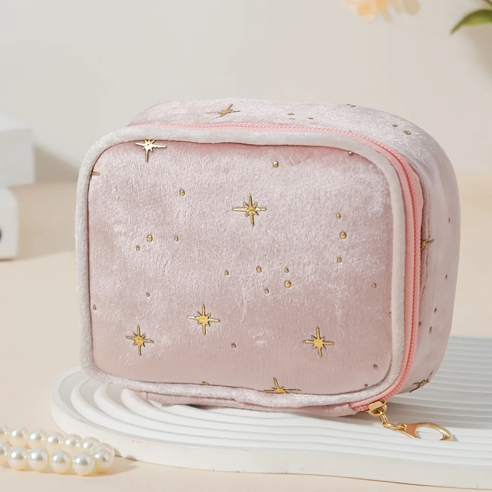 Sparkling Star Samt-Make-up-Tasche, großes Fassungsvermögen, Mehrzwecktasche mit goldenem Reißverschluss für Make-up-Münzen, 4 Farben – Detail 9