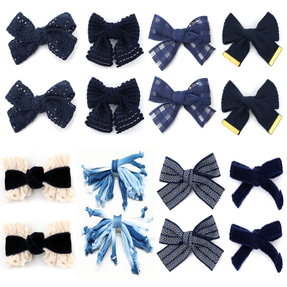 001W Navy BLue School Uniform Color GIrls Bow Hair Clips Fashion Headband HAir accessories