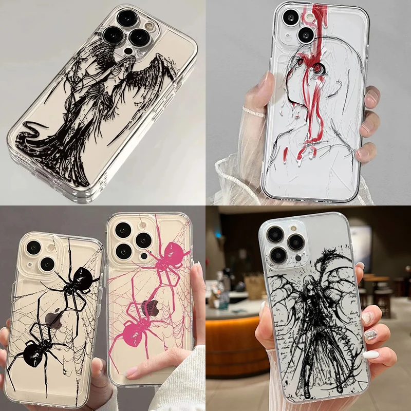 luxury bloodsacrifice Black Angel Death demon Phone Case For iPhone 15 14 13 12 11 Mini Pro Max XR XSMax 7 8 Plus SE Clear Cover