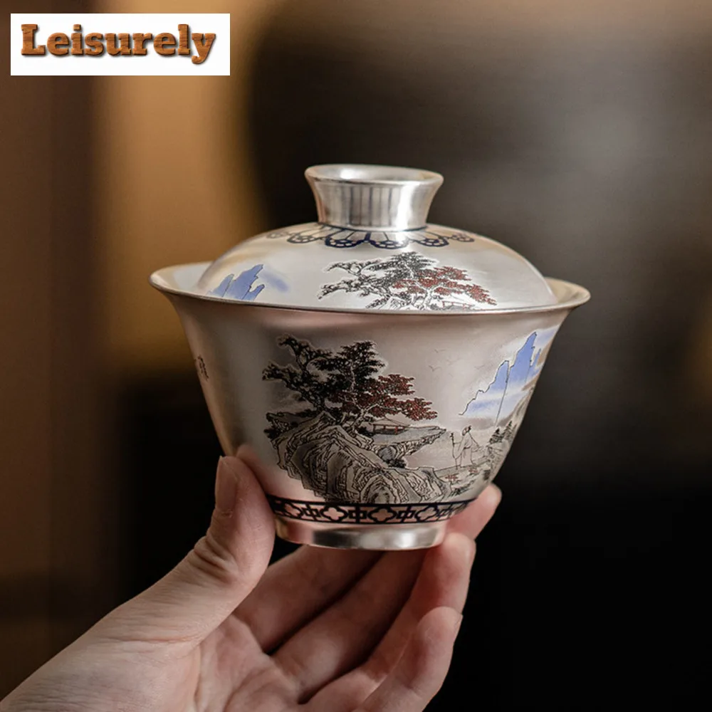 Imagem -06 - Elegante Gilt Prata Anti Scalding Tea Terrina Tea Brewing Tampa Bowl Teaware Artesanato Suprimentos Top Grade Montanhas Distantes Gaiwan 150ml