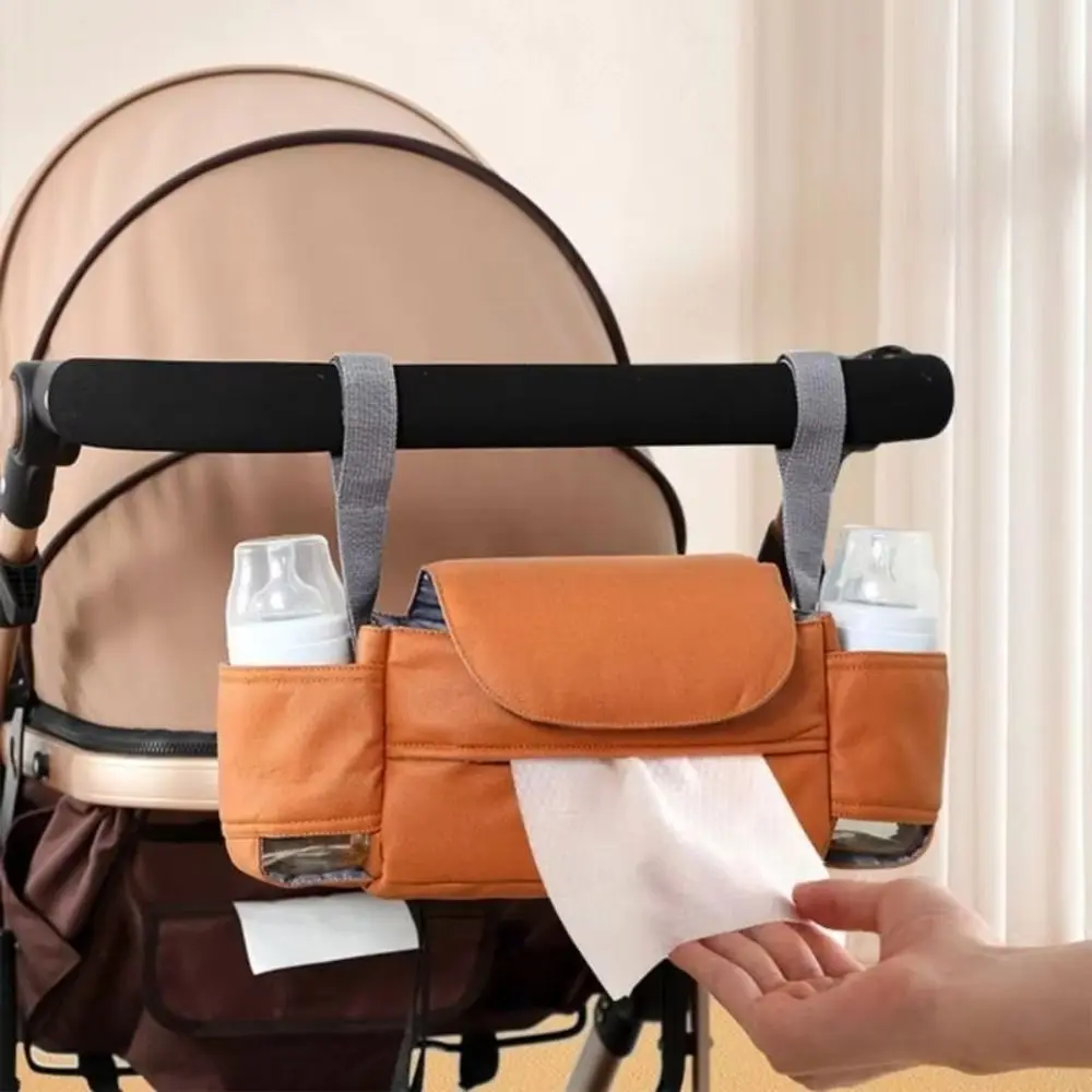 Large Capacity Baby Pram Organizer Detachable Design Multifunctional Stroller Hanging Bag wirh Tissue Bag Solid Color
