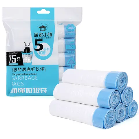Drawstring 휴대용 쓰레기 봉투와 75pcs 쓰레기 봉투 두꺼운 일회용 쓰레기 봉투 대용량 주방 가정용 사무실
