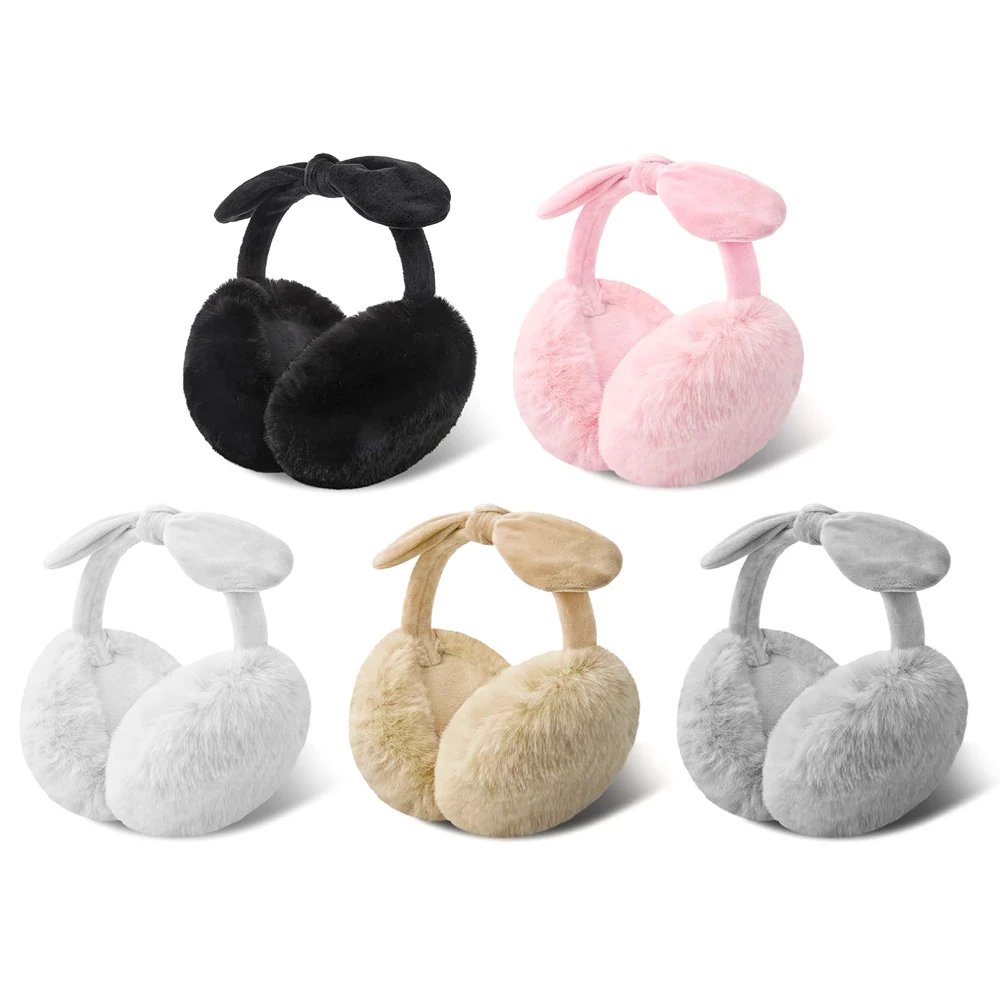 Sweet Bowknot Earmuffs Keep Warm Soft Furry Ear Warmers Foldable Ear Muffs Outdoor Winter Ear Covers Headband Accessories Cute