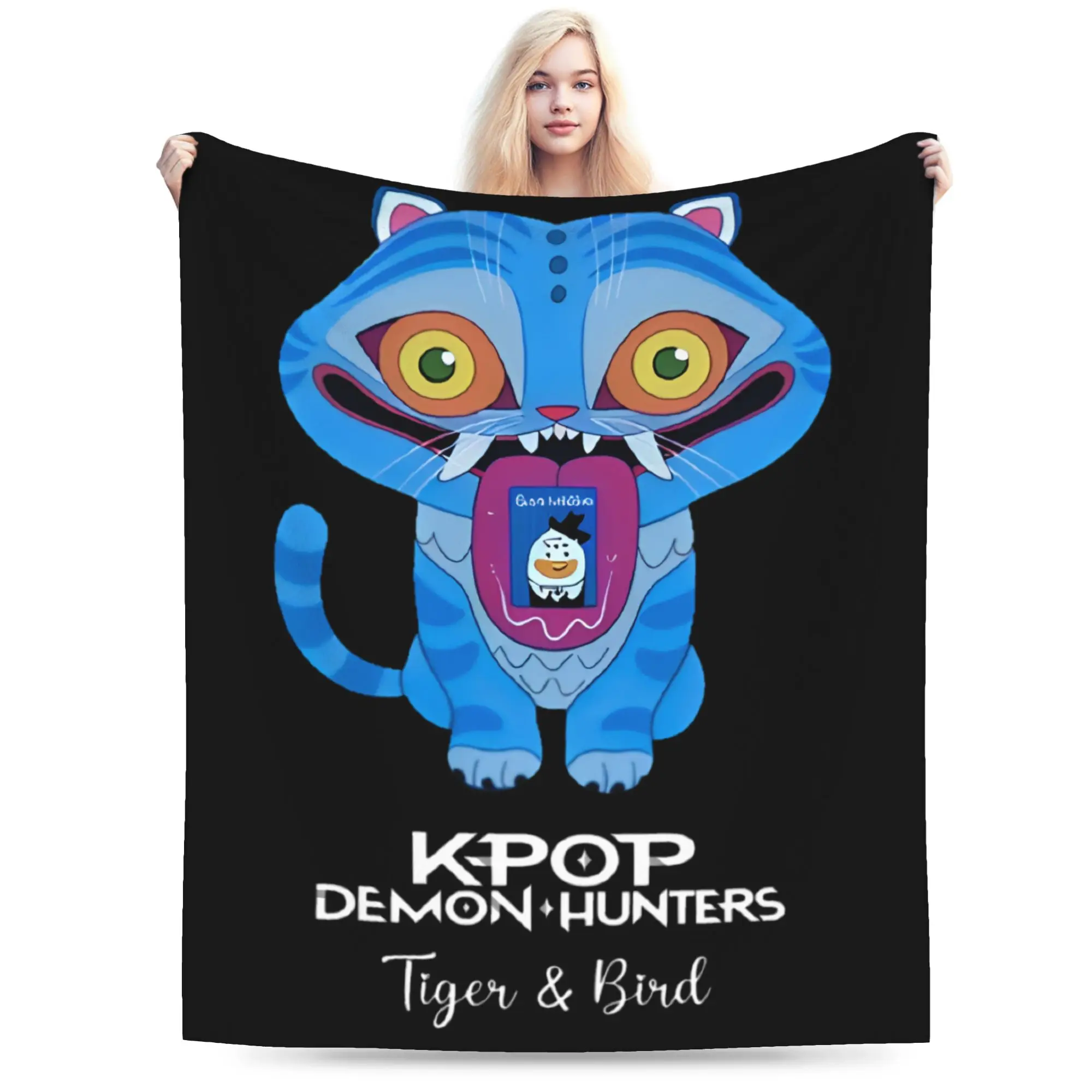 K-pop Demon Hunters-Manta de felpa de tigre y pájaro para niños, ropa de cama de franela para decoración del hogar, colcha de calidad de diseño cálido, regalo