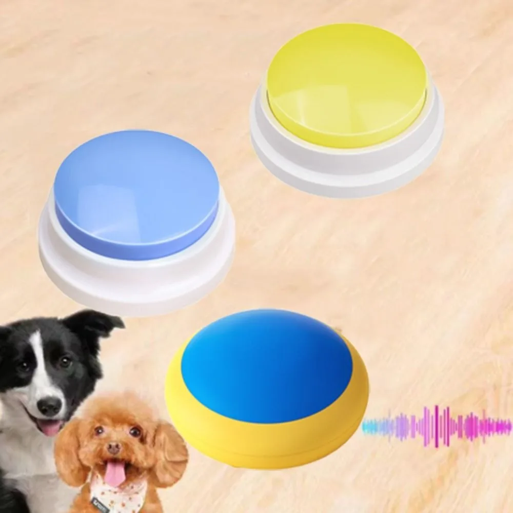 Recordable Pet Voice Recording Button Yellow/Blue Lightweight Dog Answering Button Easy To Press Round Cat Talking Button Kids