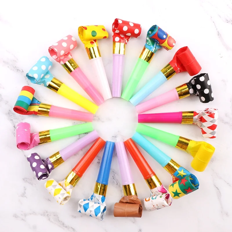 10pc Funny Whistle Paper Blowouts Blow Colorful Stripes Party Blower Blowout Horn Blow Dragon Whistle Kids Birthday Party Toys