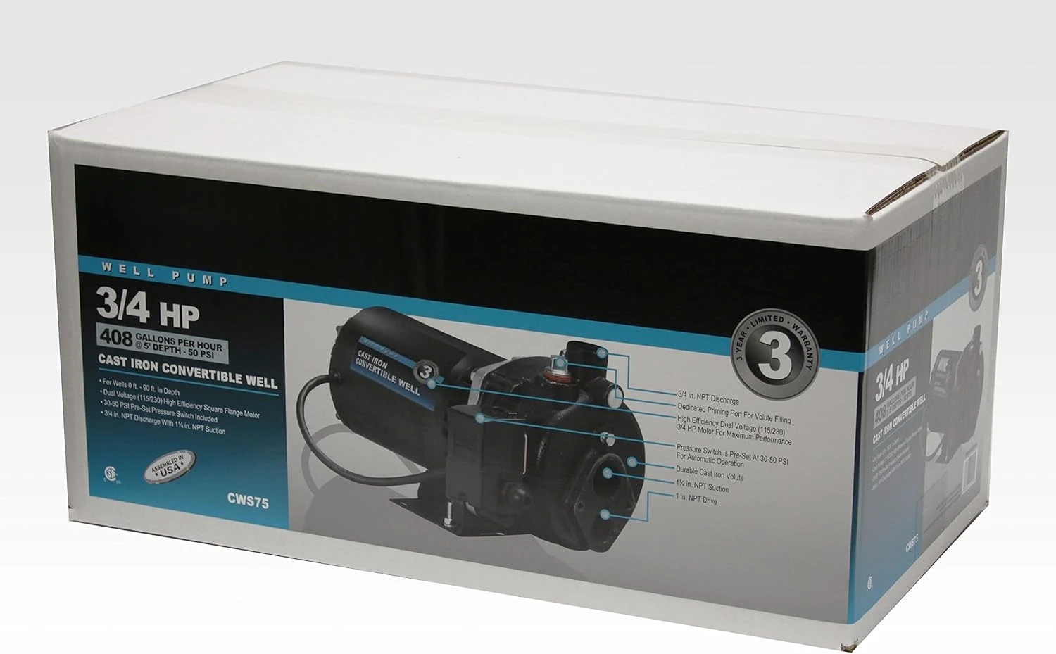 

CWS75 Convertible Well Jet Pump, 0.75 HP, Black