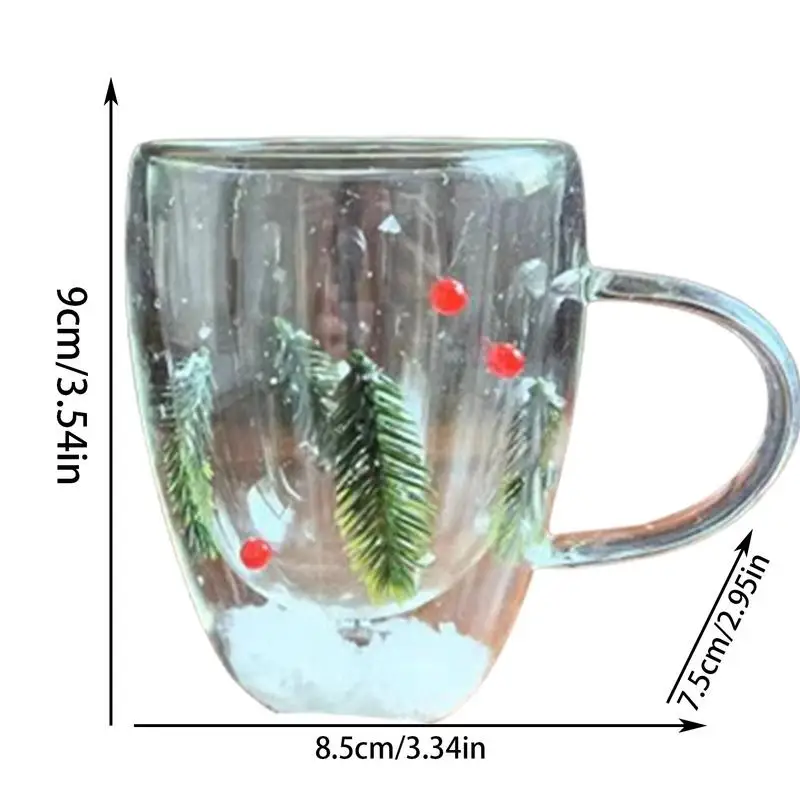 Pine Branch Mug Snowy Glass Cup Pine Trees Mug Christmas Collection Coffee Tea Festive Winter Holiday Tea Cup Insulated Glass