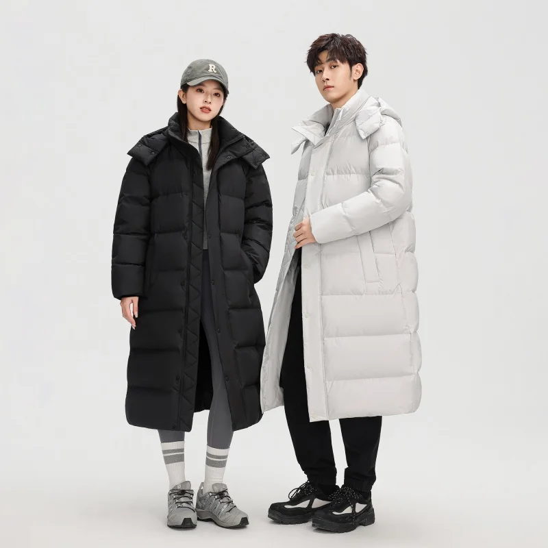 

Men and Women Long Hooded Down Jacket Outdoor Workwear Style Plush Lined Solid Color Unisex Versatile Warm Winter Parka