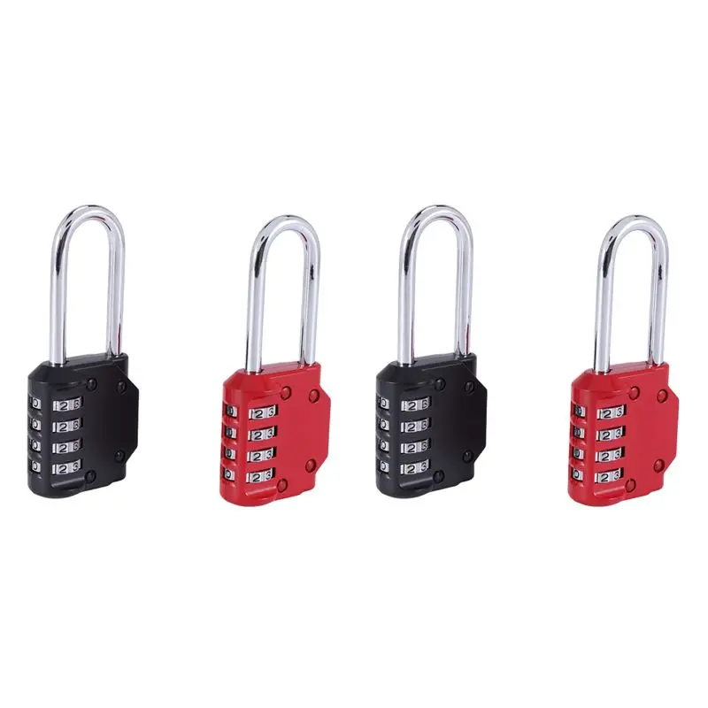 B04C-4 Pack Code Padlocks, 4 Digit Long Shackle Resettable Pad Lock For Outdoor Gate, Shed, Fence, Hasp Storage, Gym Locker