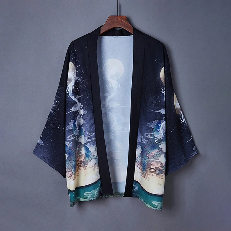 New Chinese-Style Retro Loose-Fitting Versatile Three-Quarter Sleeve Kimono Cardigan Haori Summer Yukata Nightgown Beach Sun Protection Shirt