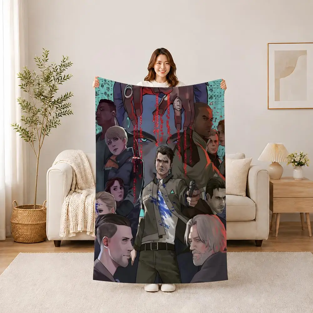 DetroitBecome Human Throw Summer Flannel Blanket, Anti-Static Washable Shawl for Car Office Kids Nap