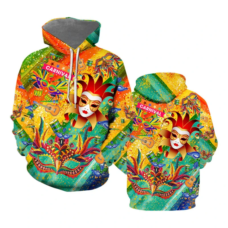 2025 Mardi Gras Carnaval Hoodies For Men 3D Printed Colorful Women Men Hip Hop Hoody Streetwear Kids Pullovers Sweatshirts