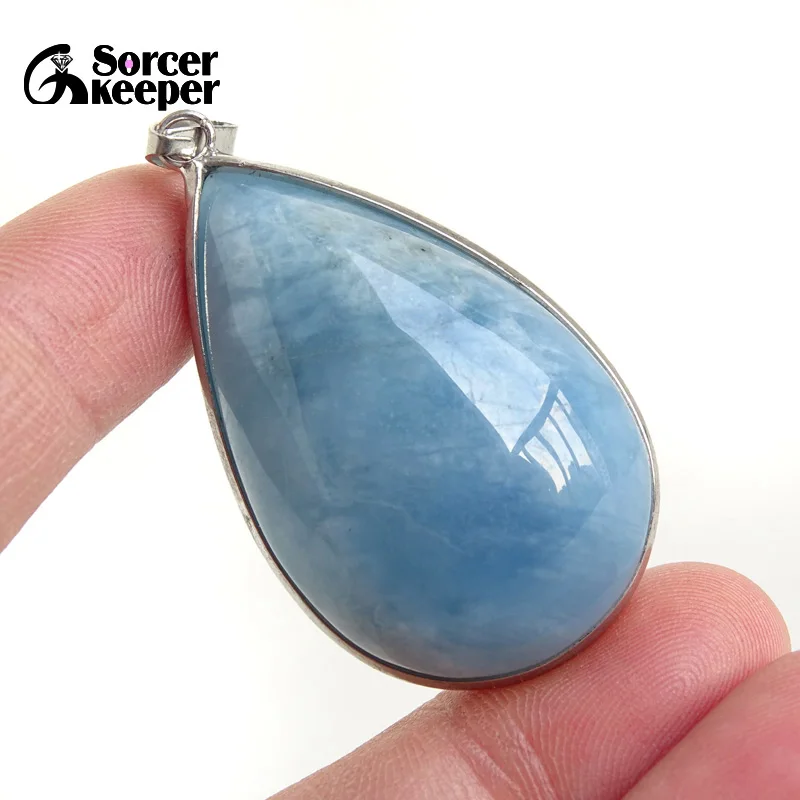 Trendy Authentic Natural Aquamarine Gem Stone Blue Charm Crystal Pendant Nnecklaces For Women Copper Bezel Jewelry Bijoux BD292H