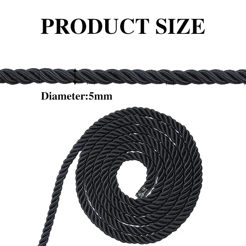 5/10Meter 5mm Twisted Satin Cord Nylon Braided Decorative Ropes for Diy Crafts Gift Packaging Portable Rope Home Decor