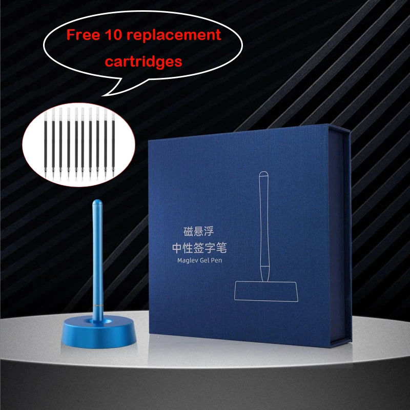 

New Creative Stress-Relief Blue/Black Aluminum Alloy Magnetic Levitation Signing Pen For Office Decor Elegant Gift Box Packaging