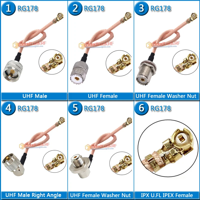 

Переходник IPX U.FL IPEX женский в UHF PL259 SO239 мужской женский под прямым углом 90 градусов джемпер RG178 Удлинительный кабель радиочастотный разъем