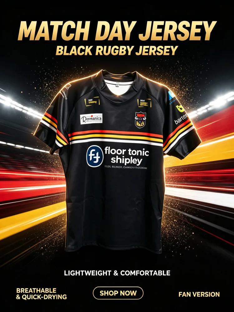 2026 Bradford Bulls Rugby League Jersey Black Sports Short Sleeve T-Shirt Rugby Fans Casual Training Wear Moto Family Kids Tees