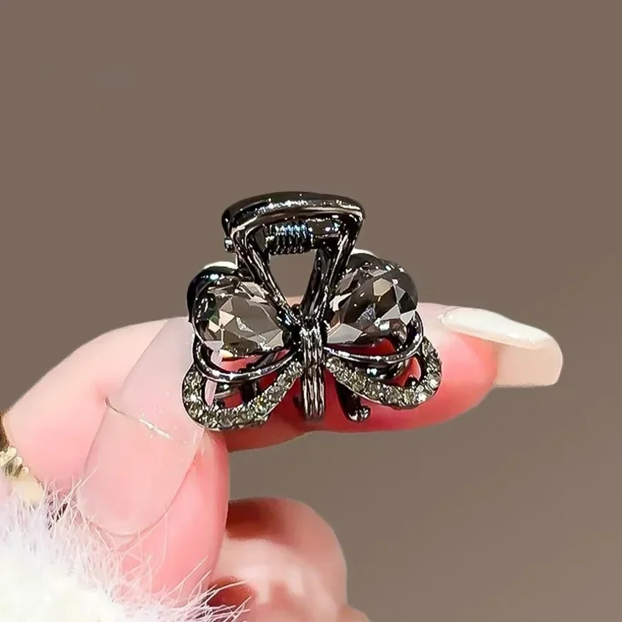 Exquisite schwarze Kristallschleife, kleiner Haargriff, Damen-Legierung, niedliche Haarspange, Mini-Haarklammer, koreanischer Stil, modischer Haarschmuck