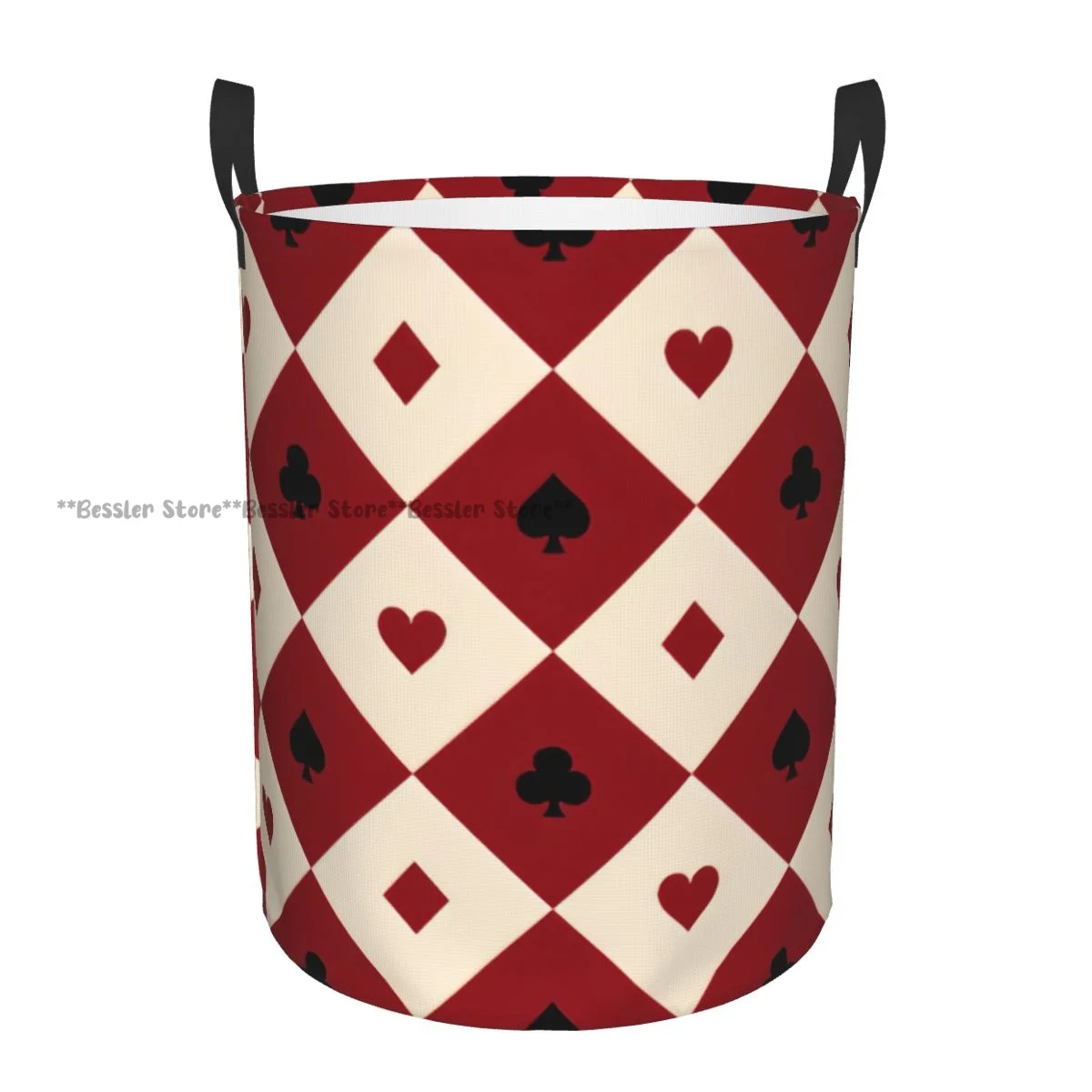 Dirty Laundry Basket Card Suits Red Burgundy Cream Print Folding Clothing Storage Bucket