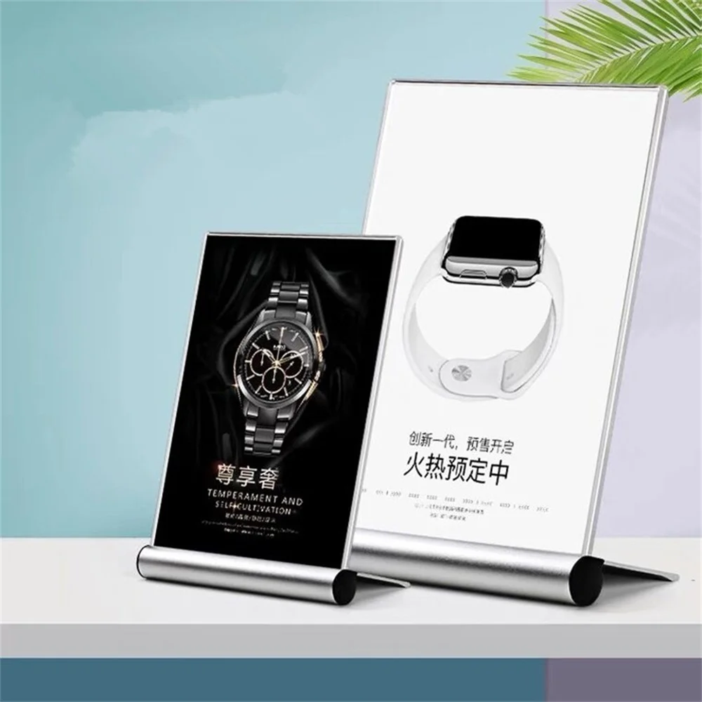 1pcs A4 L Shape Aluminum Base Acrylic Price Label Holder Desk Display Stand Menu Holder Paper Card Poster Display Frame