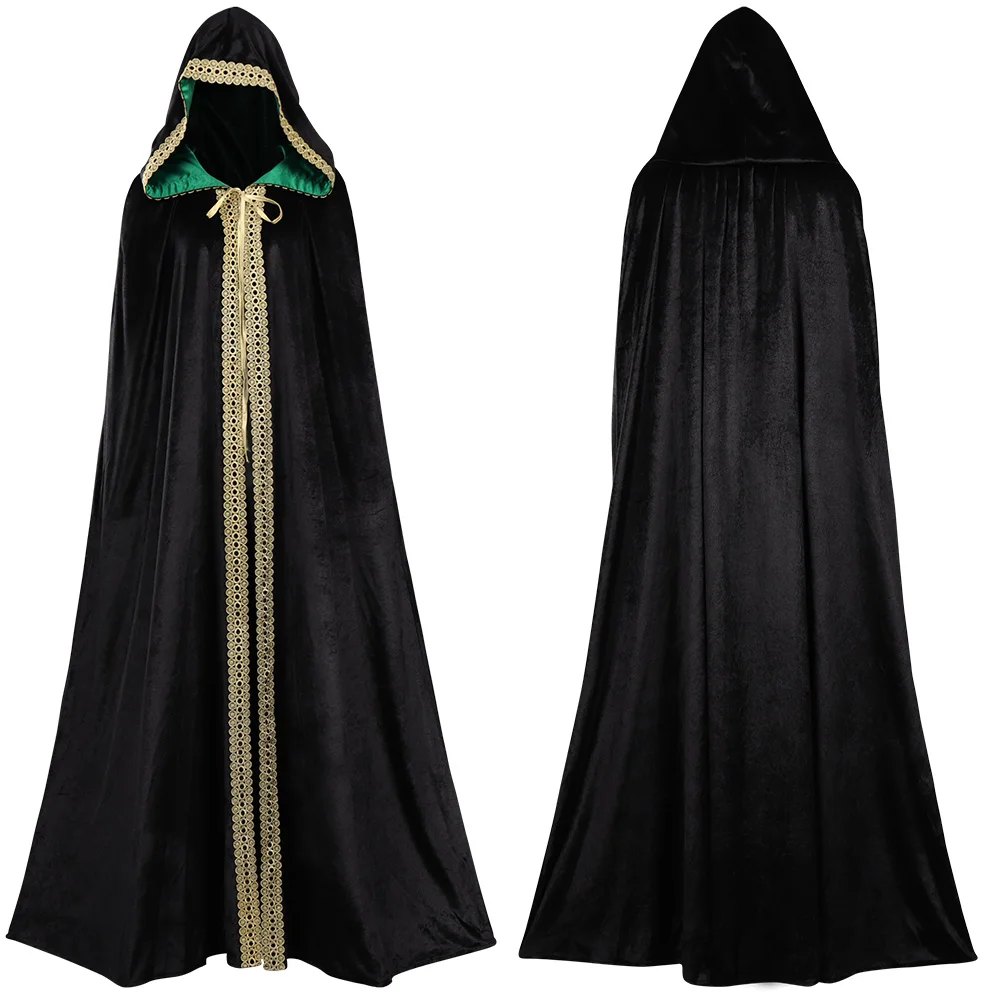 

loween Bla Velvet Hooded Cloak with Lace Stage Performance Costume Role-plang Clothing Chinese Opera Traditional Ethni...