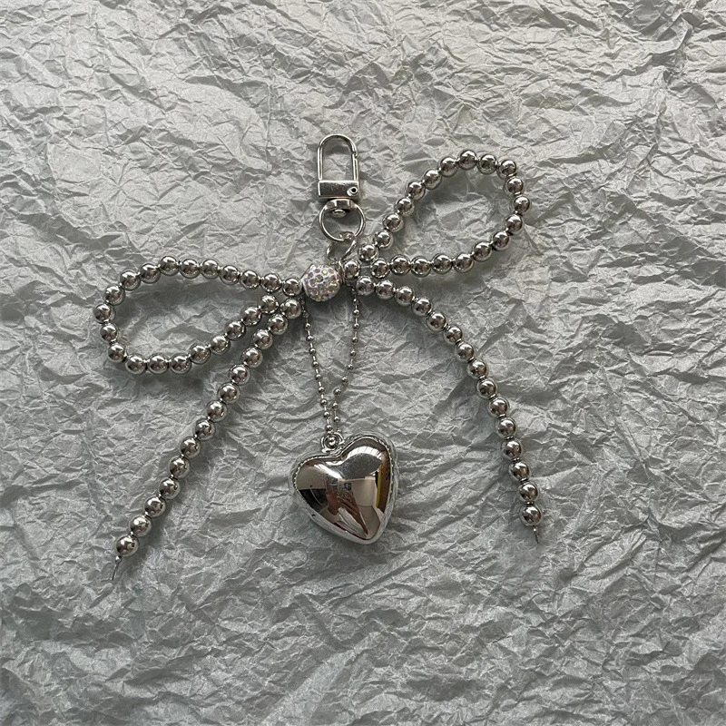 

Fashion Bowknot Heart Keychain Women Sweet Charm Pearl Bow Backpack Key Ring Handmade Jewelry Ornament Bags Pendants Gifts