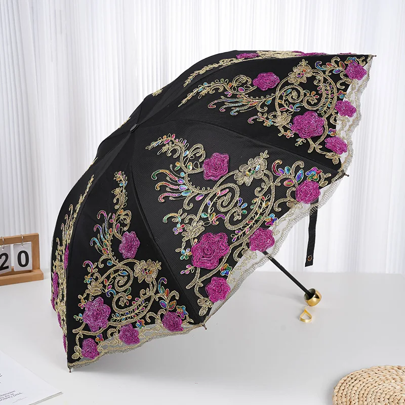 

Высококачественный зонт от солнца, защита от солнца и ультрафиолета, кружевная трехмерная вышивка, солнцезащитный козырек, всепогодные и всепогодные