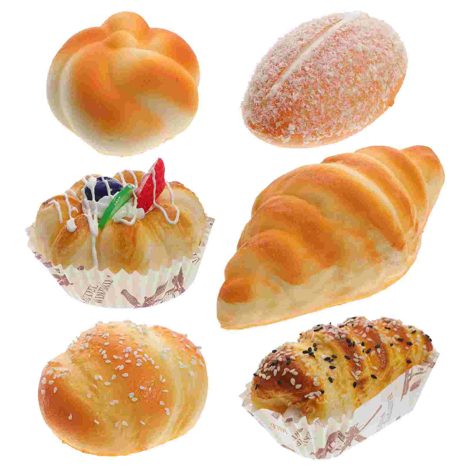 

6 Pcs Simulated Bread Fake Food Props Simulation Model Showcase Cake Decorations Toys French Lifelike Pu Decorating