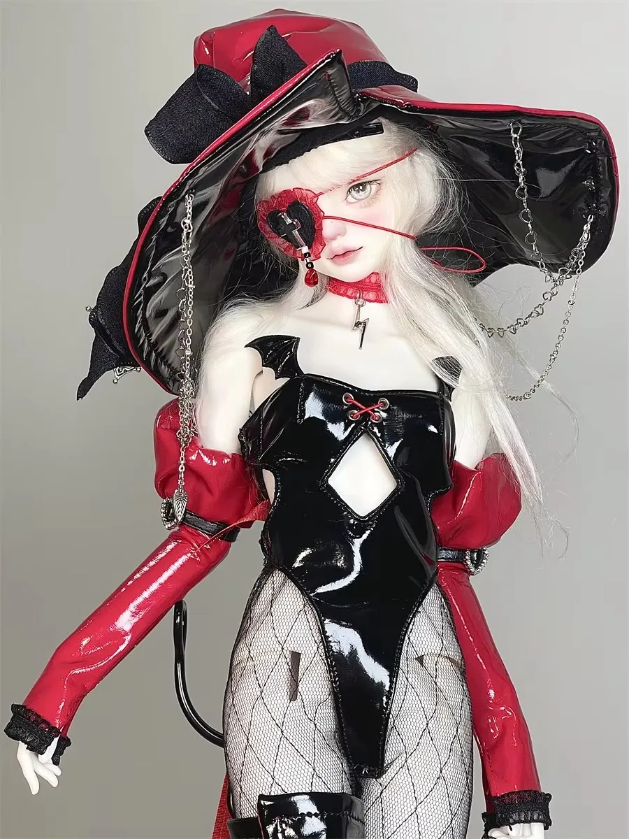 

1/4 BJD комплекты одежды для кукол, игрушки для девочек, элегантные черные, красные, глянцевые кожаные шапки MDD, маленькая ведьма 05, правила, комбинезон, подарки, аксессуары для кукол