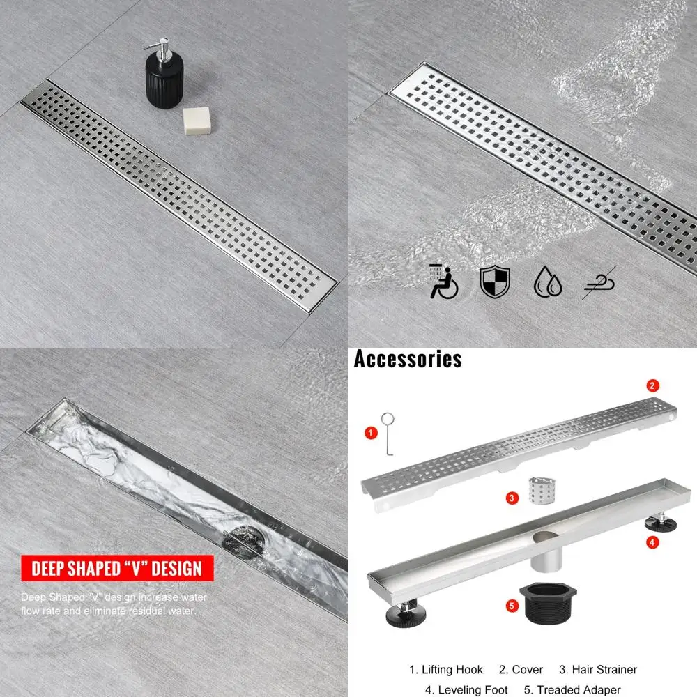 

Linear 40 Inch Shower Drain with Removable Grate, Brushed 304 Stainless Steel, Hair Catcher Included, Long-Lasting Quality Showe