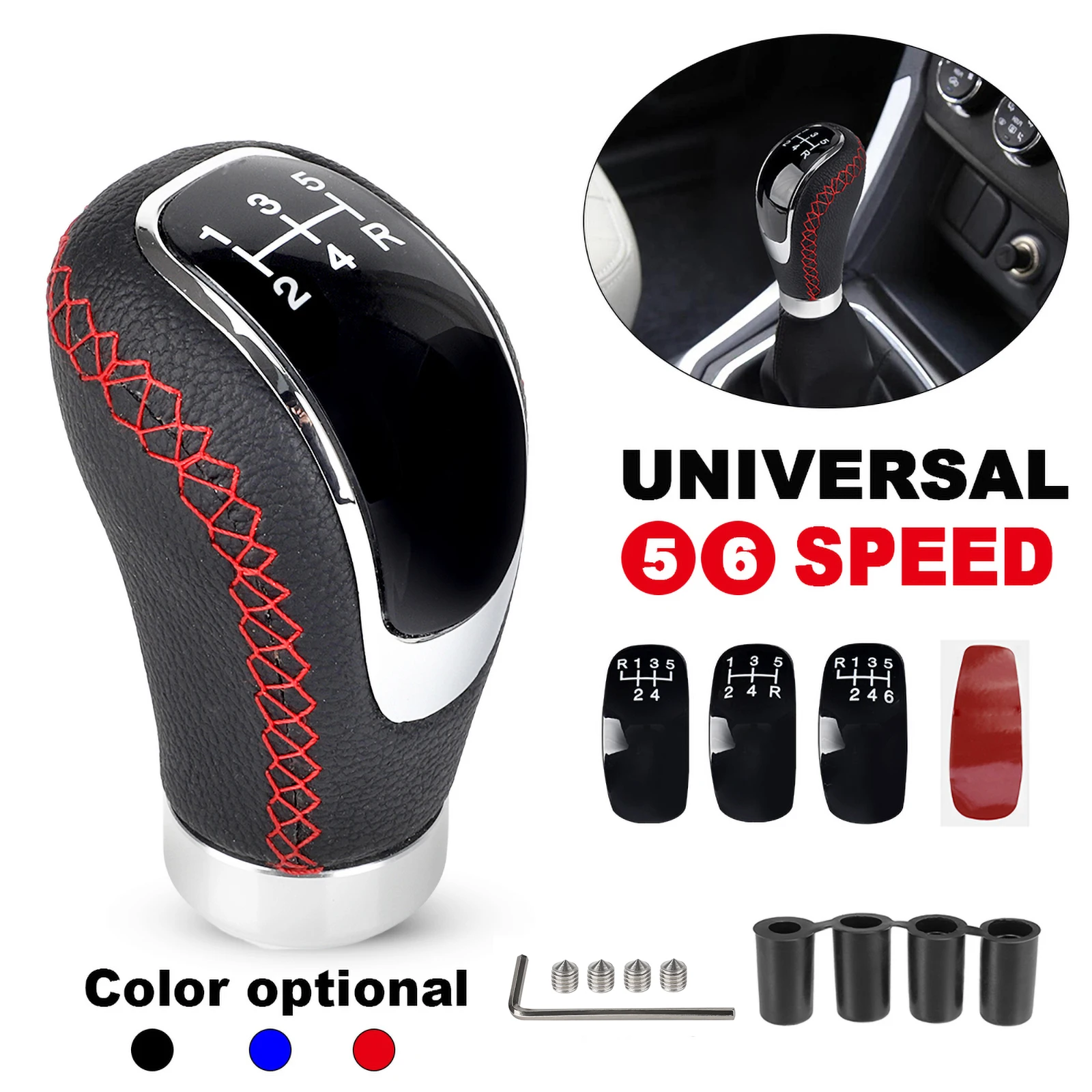 Pomo de Palanca de Cambios de 5/6 Velocidades, Transmisión Manual Universal para Automóvil, Pomo de Palanca de Cambios Extendido de Cuero PU, Cabeza de Palanca de Cambios, Palanca de Cambios