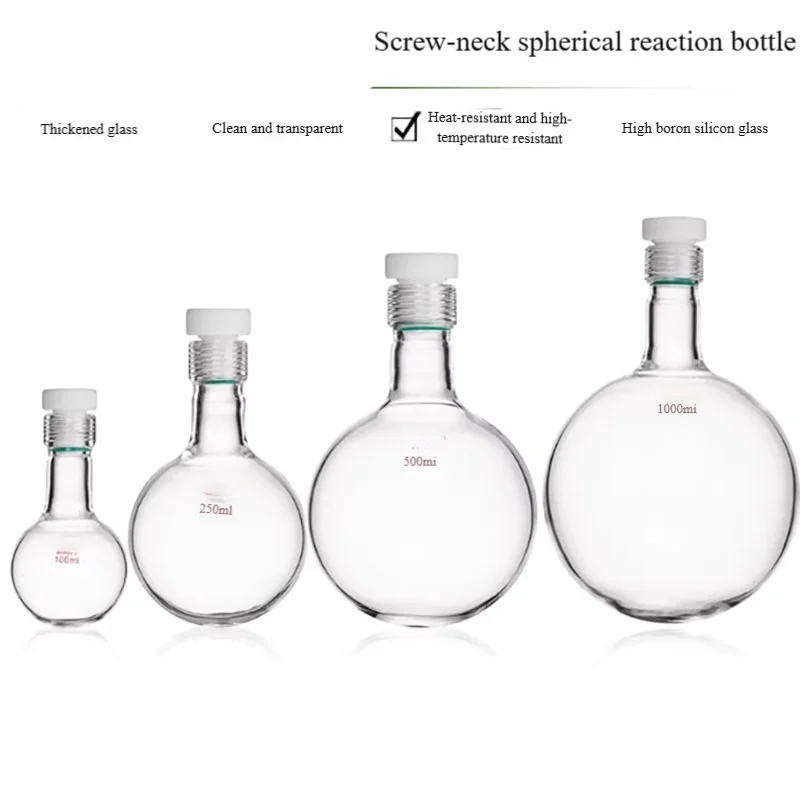 Screw top spherical reaction bottle solvent storage bottle spherical round bottom reaction bottle high borosilicate glass