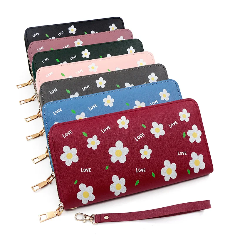 New Women's Long Wallet Korean Flower Print Pu Zipper Bag Handbag Purse