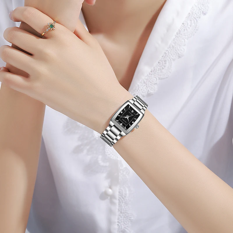Retro small square plate temperament student watch niche high-end mesh strap watch ladies waterproof quartz watch