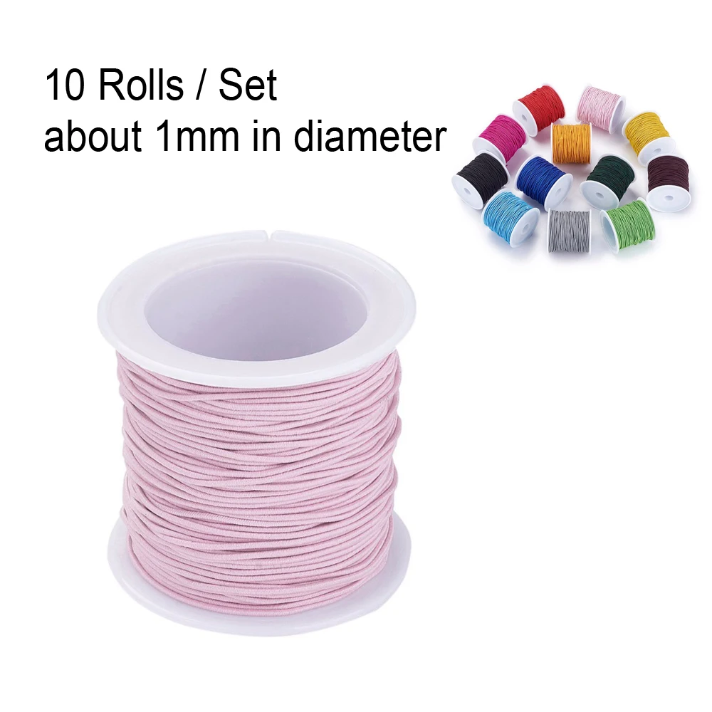 10 Rolls 1mm Round Multicolor Elastic Beading Thread Cord Stretch String for Bracelet Necklace Making DIY Jewelry Craft Supplies