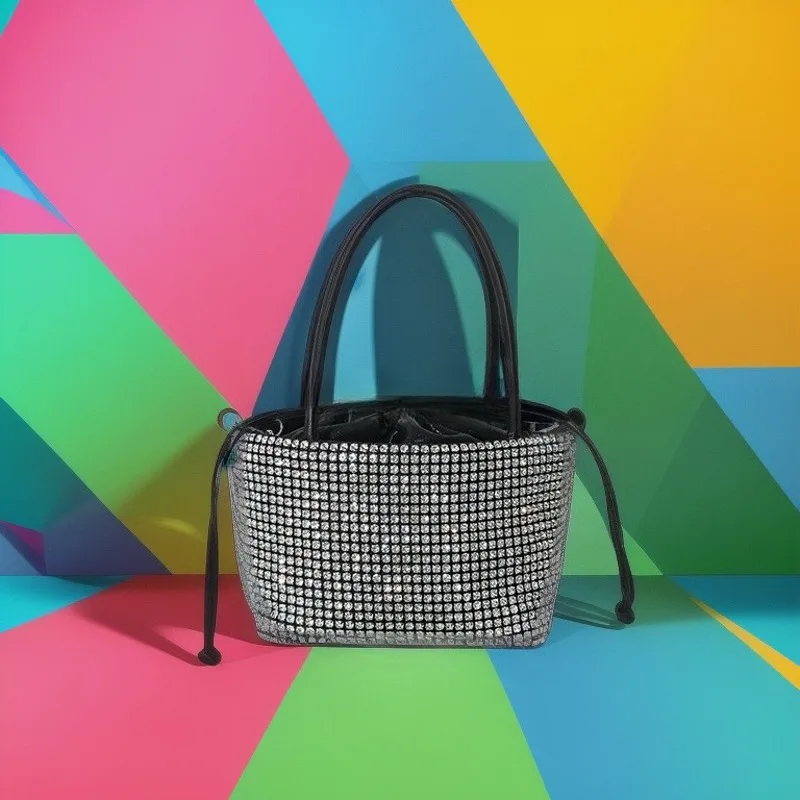 

Diamond Encrusted Dinner Bag Drawstring Large Capacity Bucket Bag Banquet Messenger Luxury Shiny Women's Evening Bag Bolso Mujer