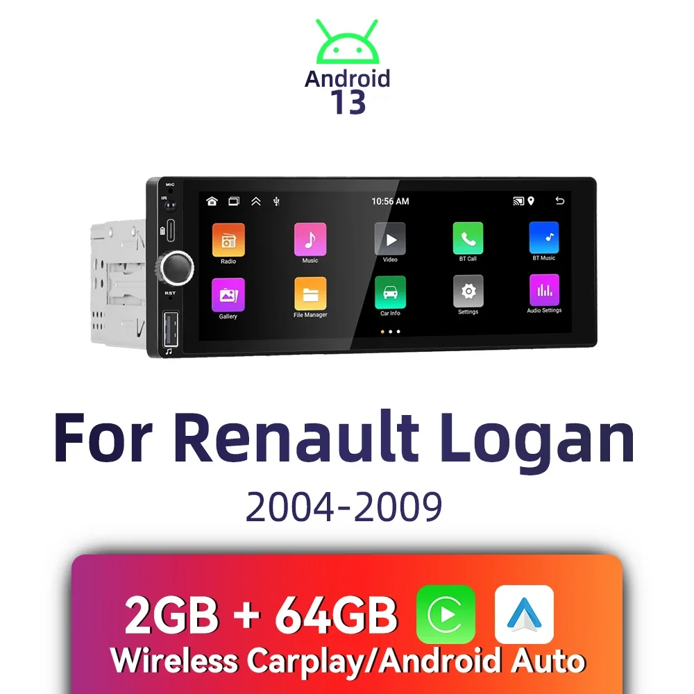 

Carplay Android Auto 1-диночное радио Android автомобильное мультимедиа для Renault Logan 2004-2009 6,86 "экран стерео головное устройство GPS-навигация