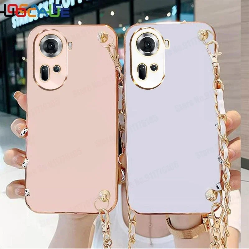 

Кожаный браслет для OPPO Reno 12 Pro 12F, ремешок на цепочке, ремешок через плечо, строп для Reno 11 Pro 10 Pro Plus, силиконовый чехол с покрытием