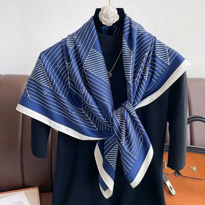 

2025 Luxury Brand Square Scarf Design Shawl Wrap 90cm Print Twill Silk Women Hijab Female Foulard Headband Bandana