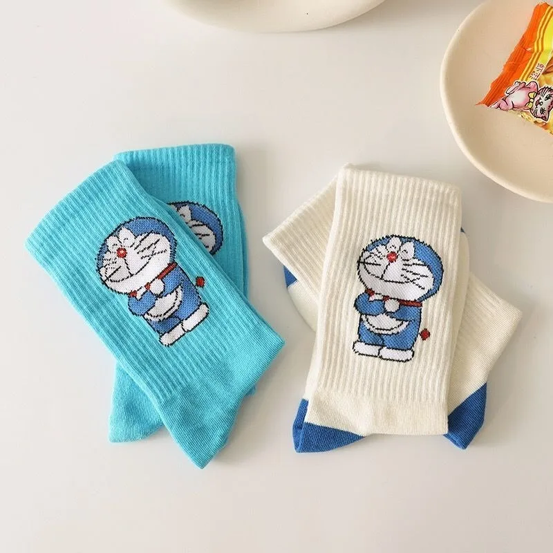 Kawaii Doraemon носки для женщин, носки до середины икры с героями мультфильмов, осенне-зимние удобные чулки для девочек, милые носки в стиле аниме, подарки на день рождения