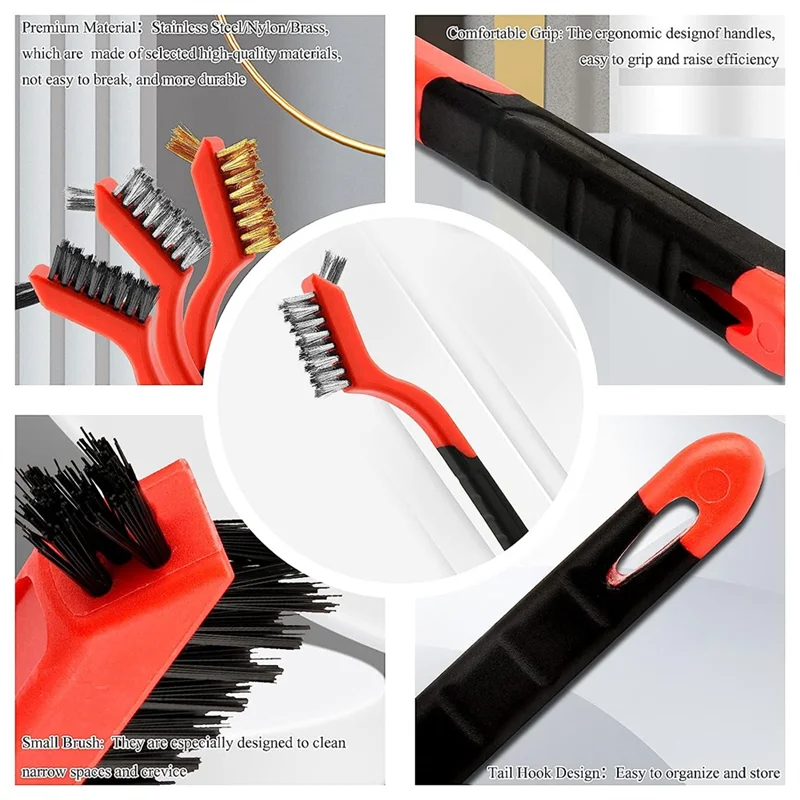 AB47-Wire Brush Set For Cleaning Black & Red Metal+Plastic With Paint Scraper For Rust,Dirt