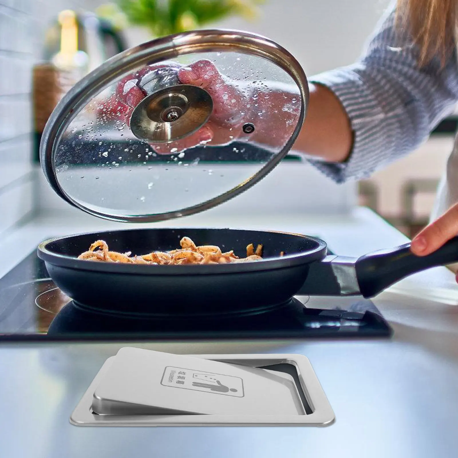 

Stainless Steel Kitchen Countertop Trash Can Lid Recessed Garbage Disposal Cover Metal Waste Chute for Home