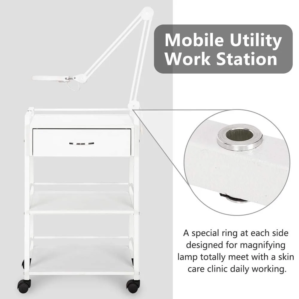 عربة تخزين خشبية متدحرجة مع درج ورفوف وخزانة متنقلة للصالون والجماليات الطبية