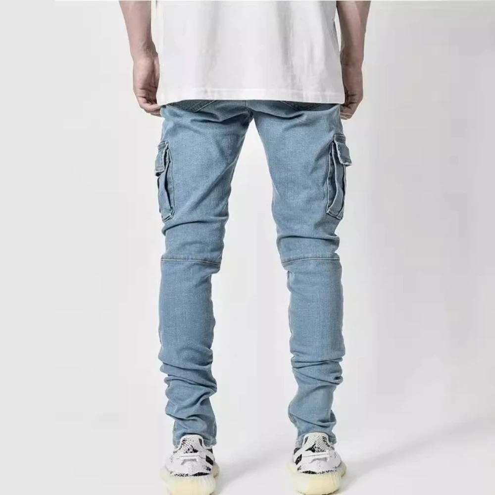 2024 New Denim Work Pants Men\'s Side Pockets Strong Labor Protection Pants Jeans Dirty-Resistant and Wear-Resistant