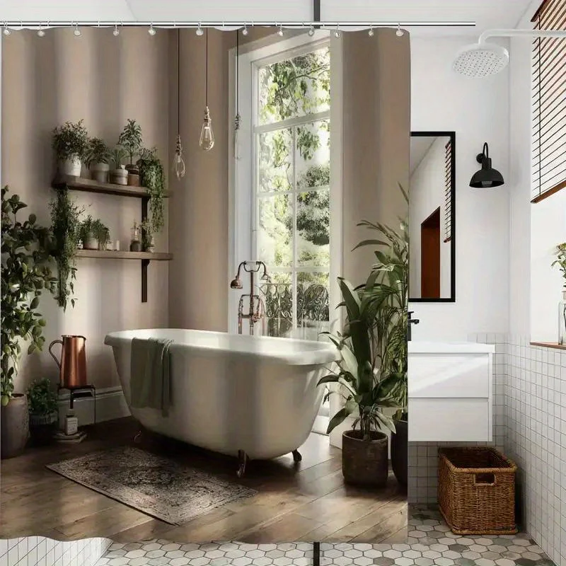 Large Luxury Waterproof Shower Curtain Set for Modern Bathroom Spa Decor Neutral Beige Tones Curtain Liner Tub Area Houseware