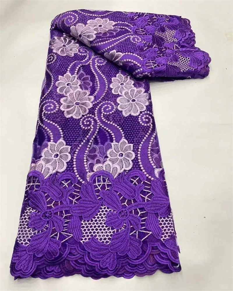 新作のツートンカラーのポリエステル刺繍ドレス、刺繍生地のドレス